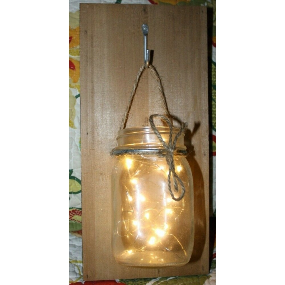 MASON JAR LIGHTED WALL SCONCE w/ 20 mini LED lights Family Farmhouse Lighting